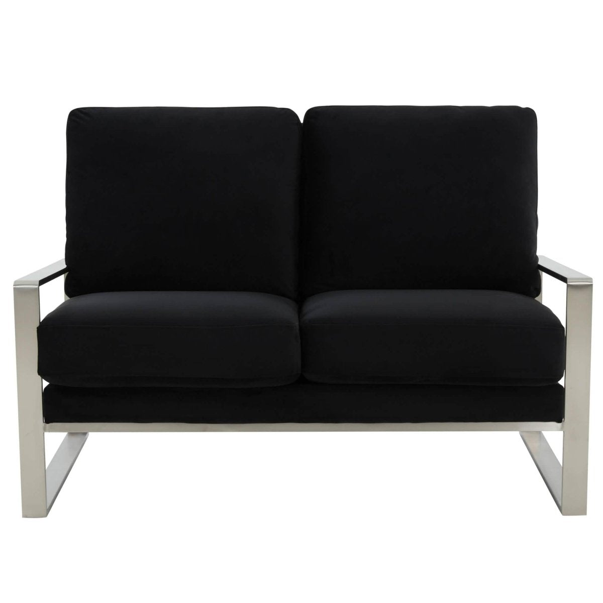 Jefferson Contemporary Velvet/Leather Loveseat with Stainless Steel Frame Velvet Silver Beige Sofa Leisuremod