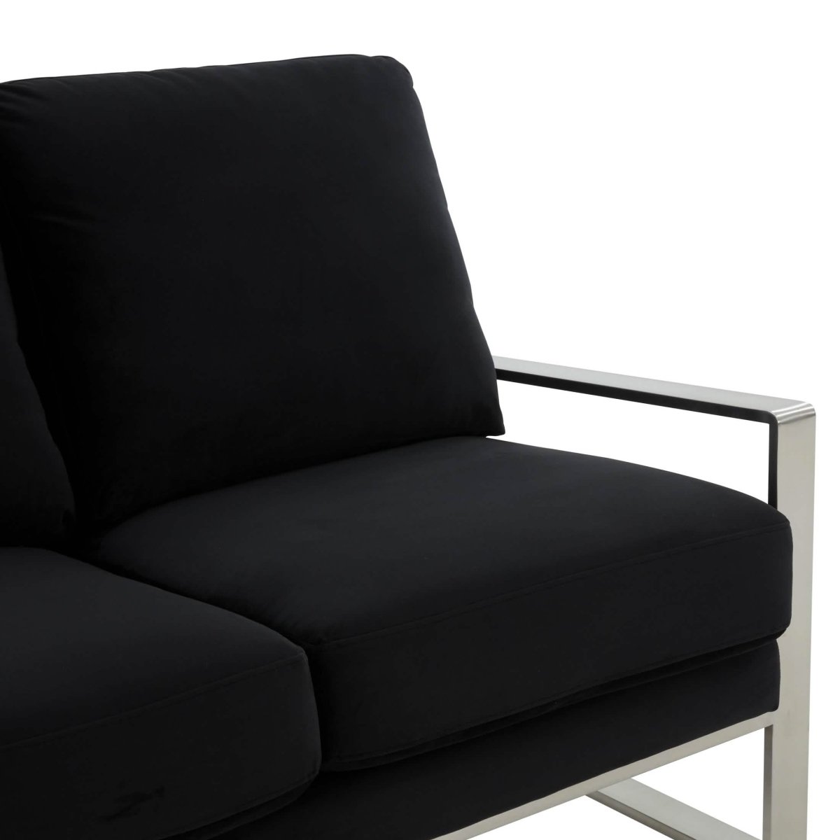 Jefferson Contemporary Velvet/Leather Loveseat with Stainless Steel Frame Velvet Silver Beige Sofa Leisuremod