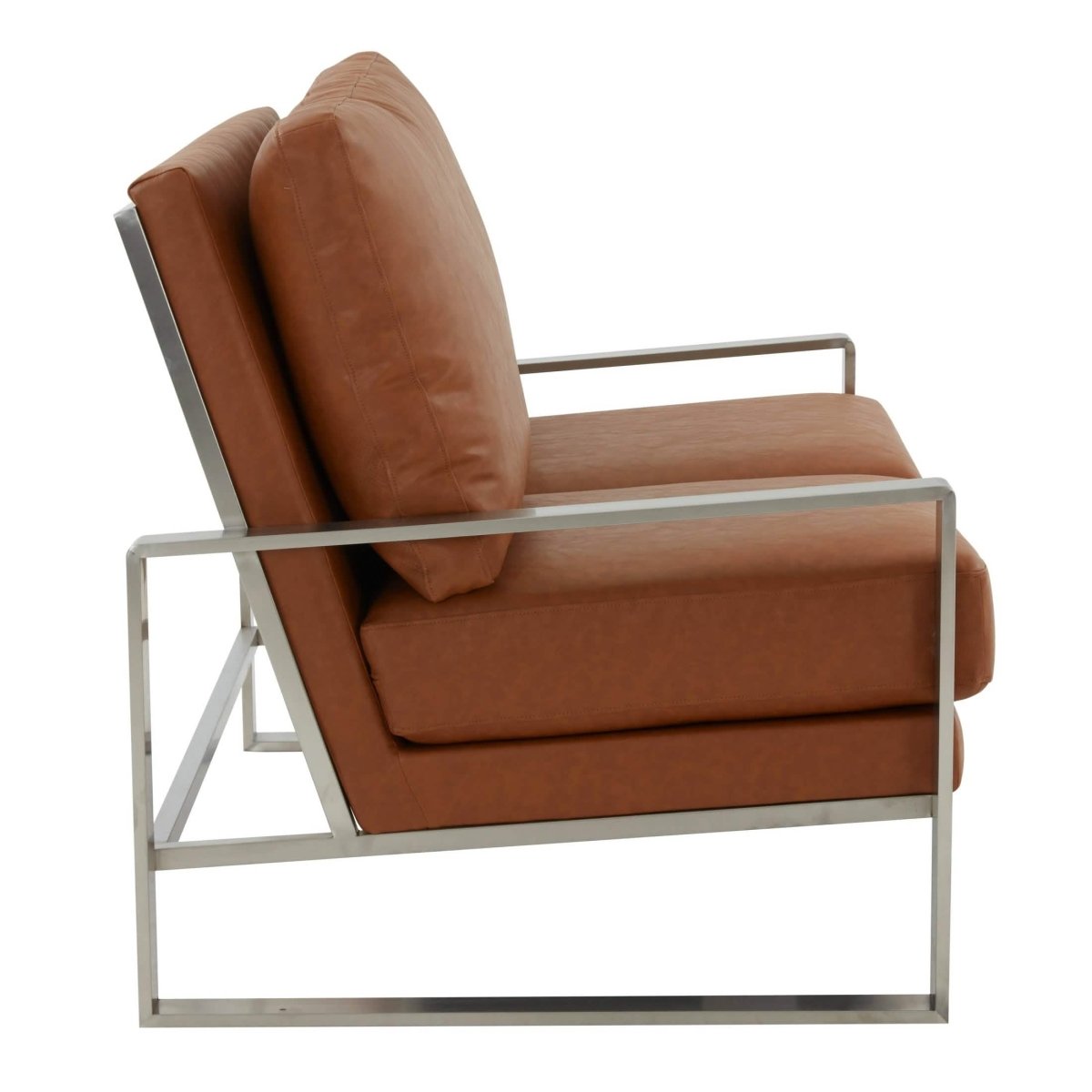 Jefferson Contemporary Velvet/Leather Loveseat with Stainless Steel Frame Leather Gold White Sofa Leisuremod