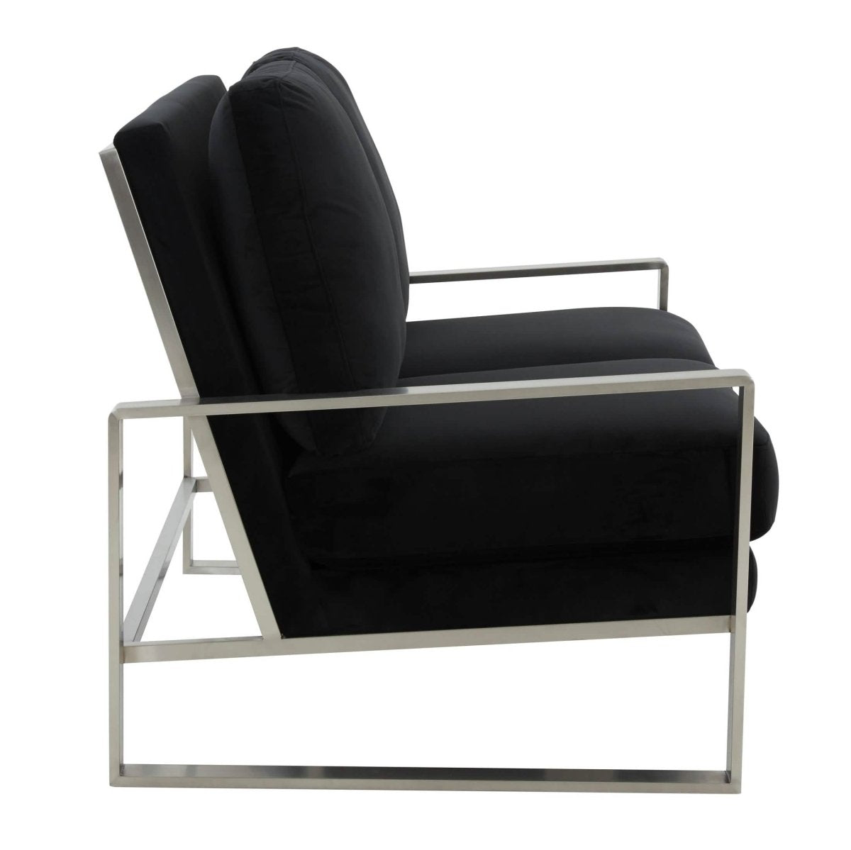 Jefferson Contemporary Velvet/Leather Loveseat with Stainless Steel Frame Velvet Silver Beige Sofa Leisuremod
