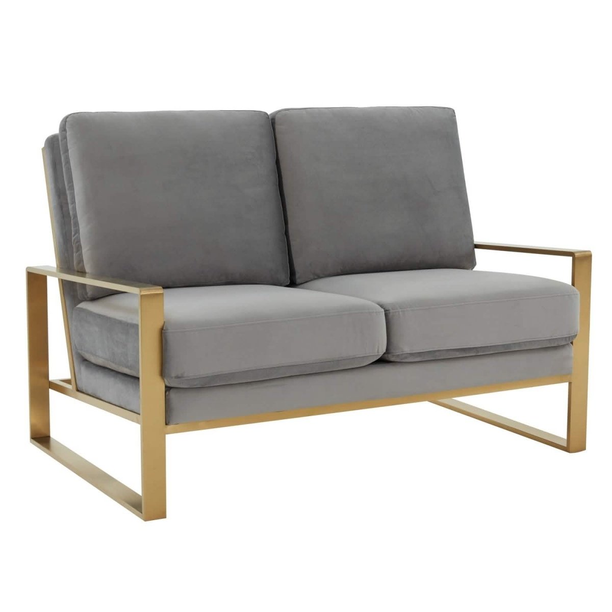 Jefferson Contemporary Velvet/Leather Loveseat with Stainless Steel Frame Velvet Gold Light Grey Sofa Leisuremod