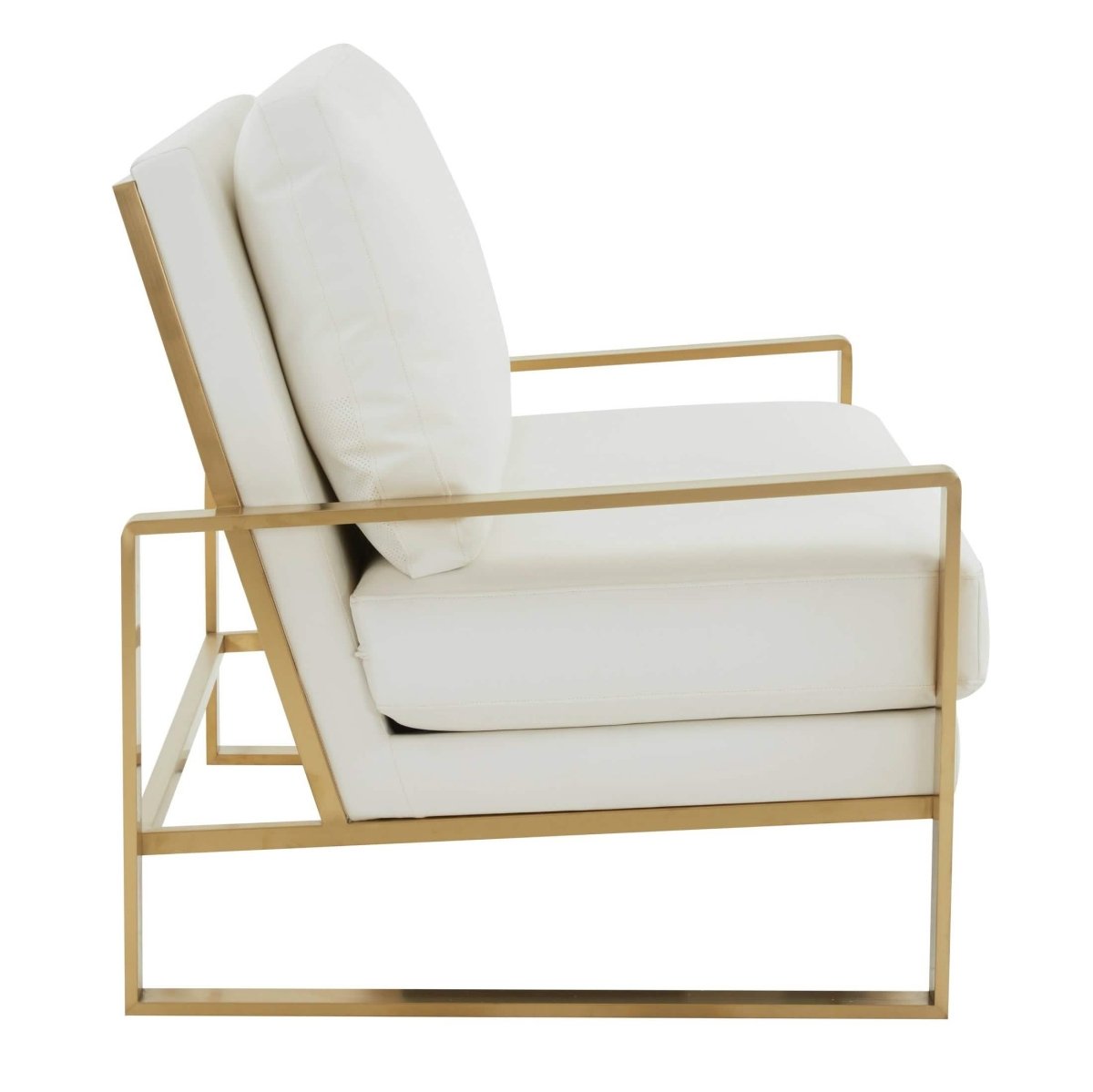 Jefferson Contemporary Velvet/Leather Loveseat with Stainless Steel Frame Leather Gold White Sofa Leisuremod