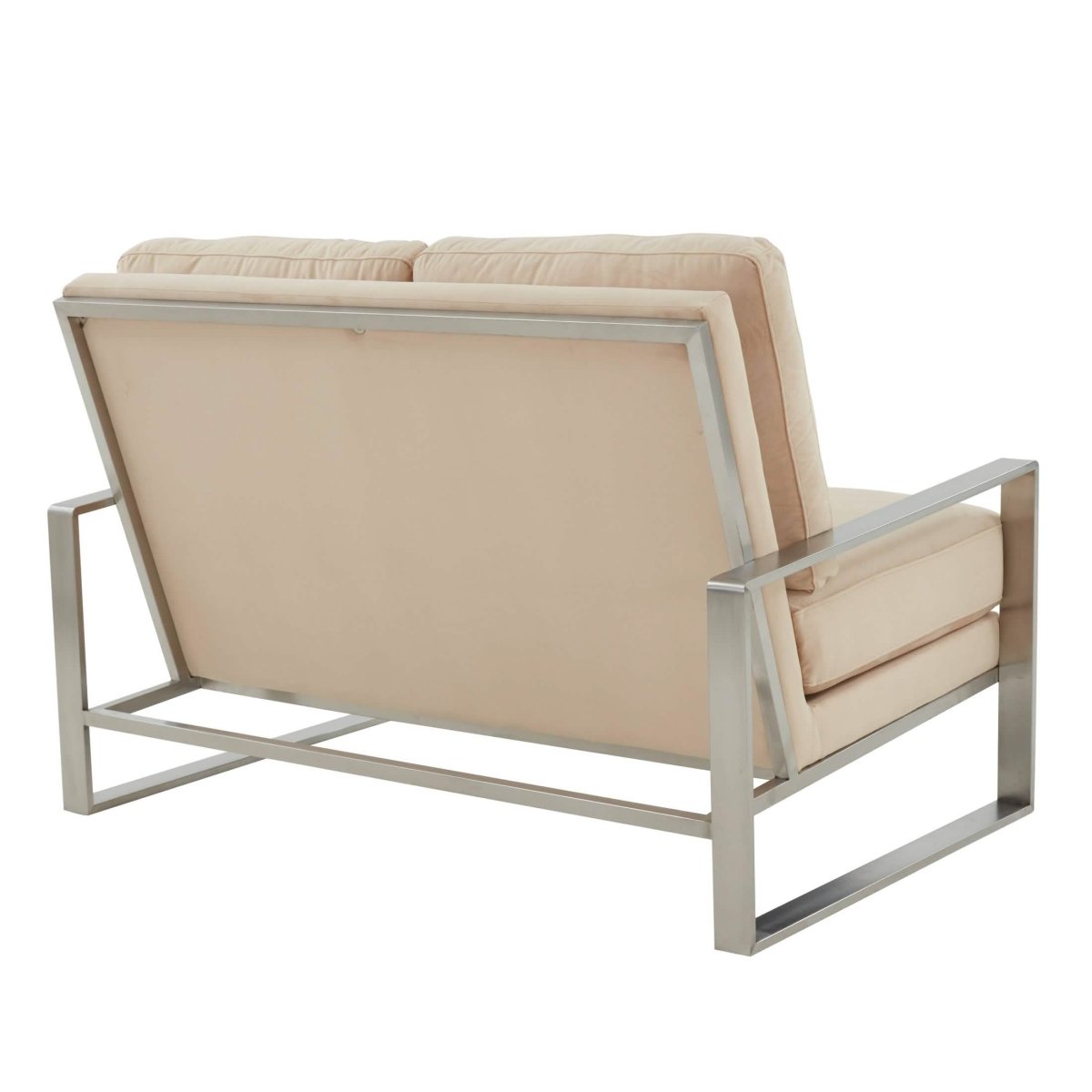 Jefferson Contemporary Velvet/Leather Loveseat with Stainless Steel Frame Velvet Silver Beige Sofa Leisuremod