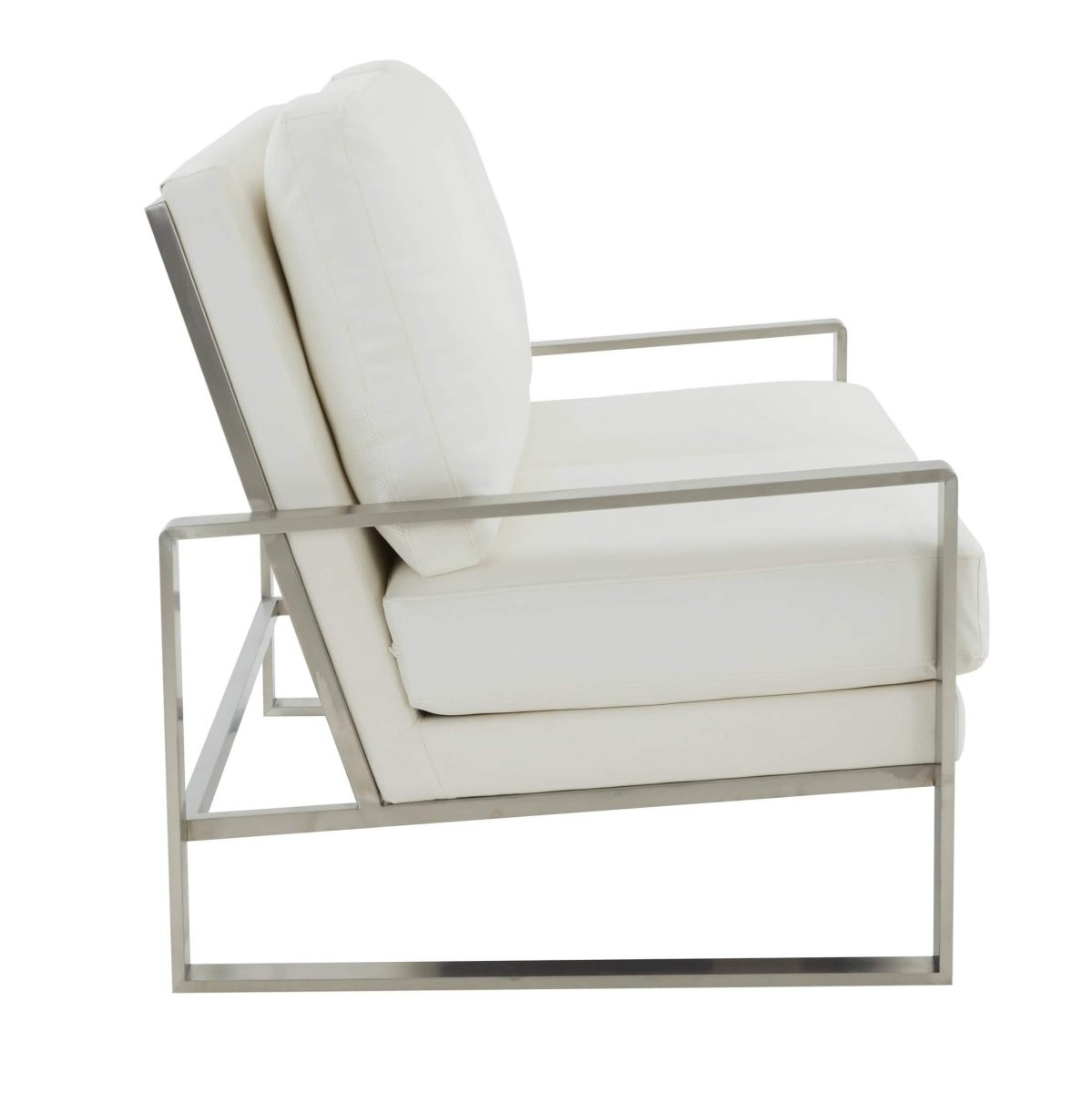 Jefferson Contemporary Velvet/Leather Loveseat with Stainless Steel Frame Leather Silver Navy Blue Sofa Leisuremod