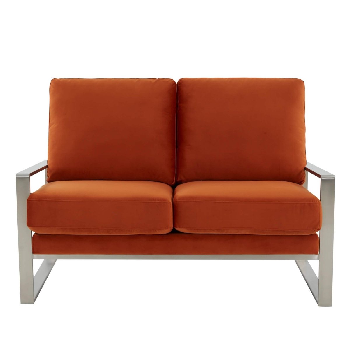 Jefferson Contemporary Velvet/Leather Loveseat with Stainless Steel Frame Velvet Silver Light Grey Sofa Leisuremod