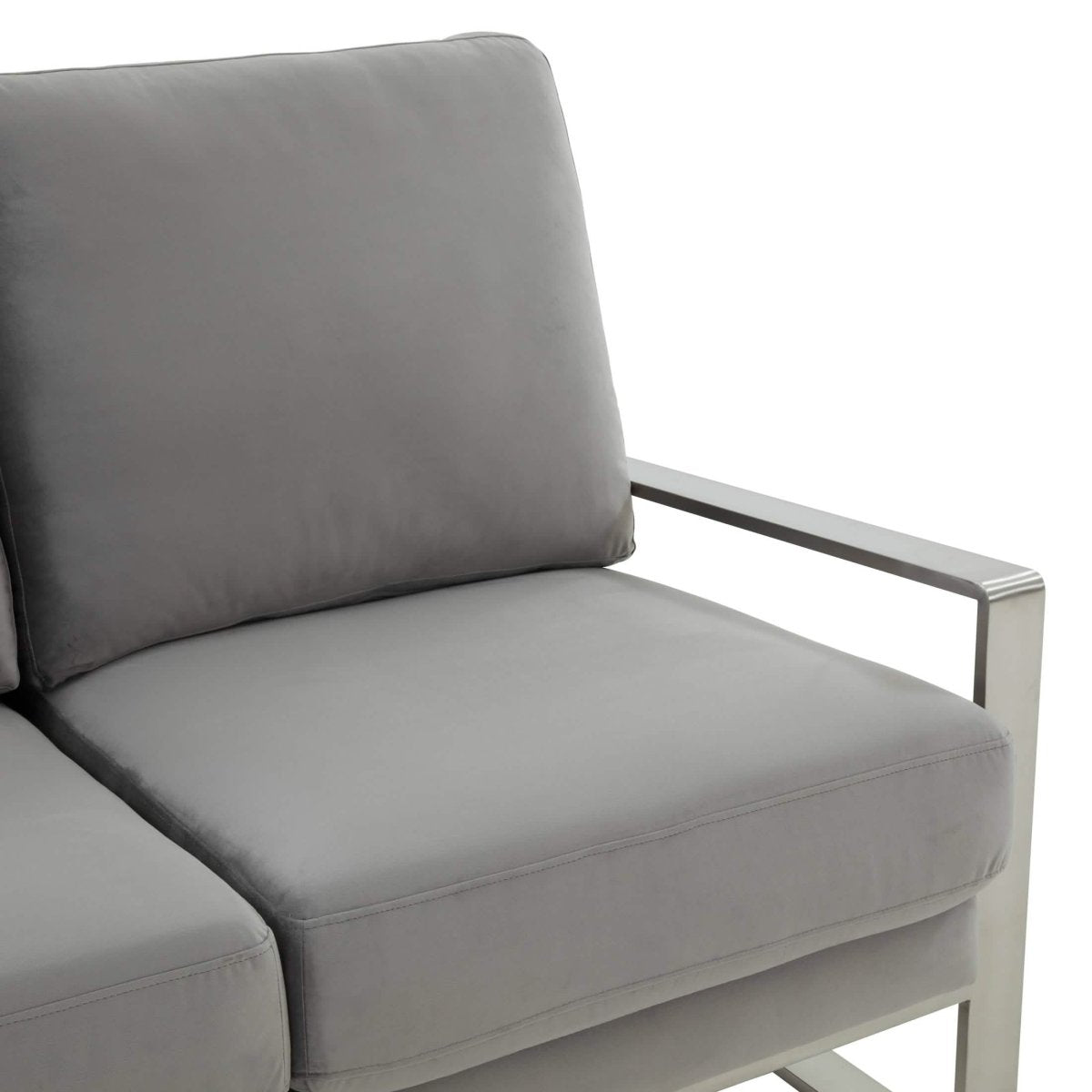 Jefferson Contemporary Velvet/Leather Loveseat with Stainless Steel Frame Silver Black Sofa Leisuremod