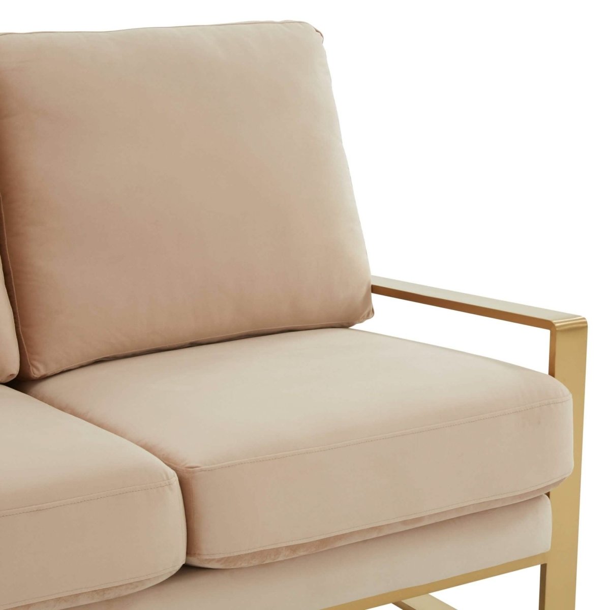 Jefferson Contemporary Velvet/Leather Loveseat with Stainless Steel Frame Velvet Gold Beige Sofa Leisuremod