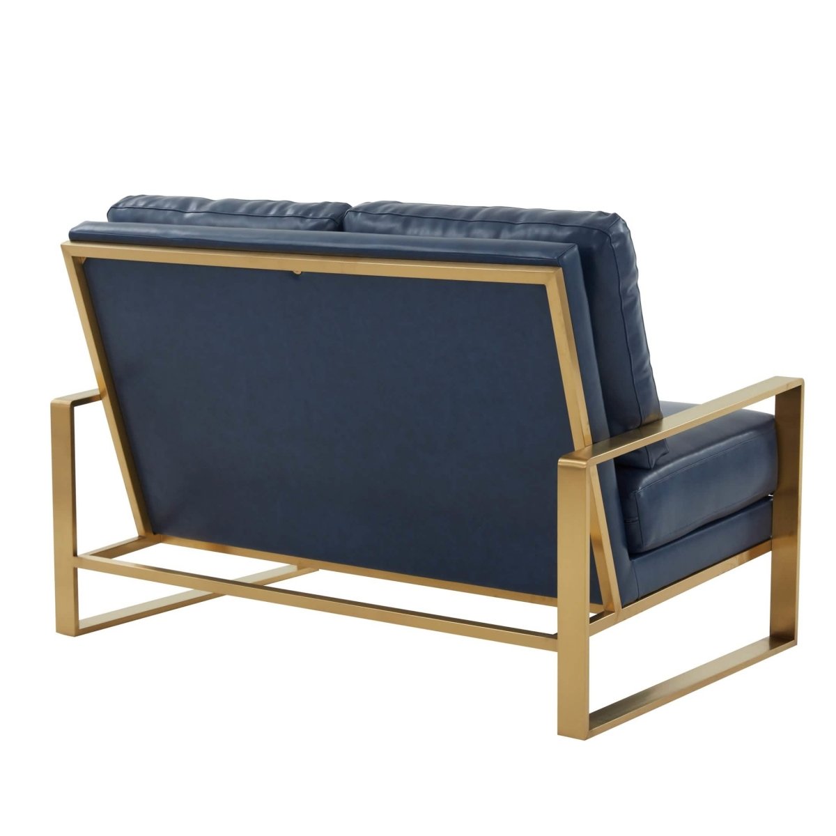 Jefferson Contemporary Velvet/Leather Loveseat with Stainless Steel Frame Leather Gold Grey Sofa Leisuremod