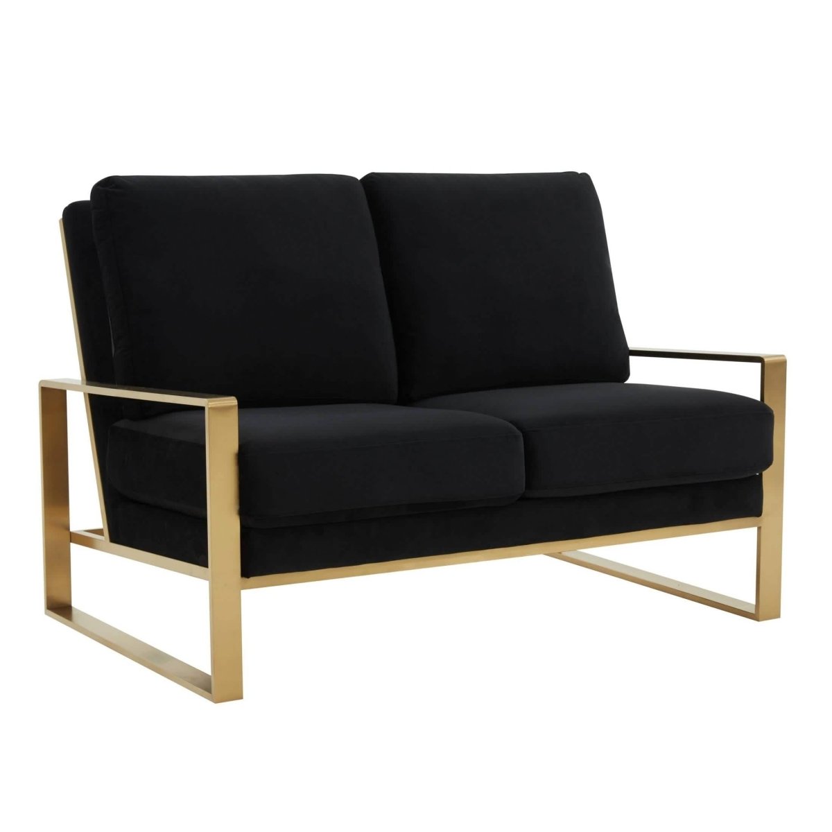 Jefferson Contemporary Velvet/Leather Loveseat with Stainless Steel Frame Velvet Gold Black Sofa Leisuremod