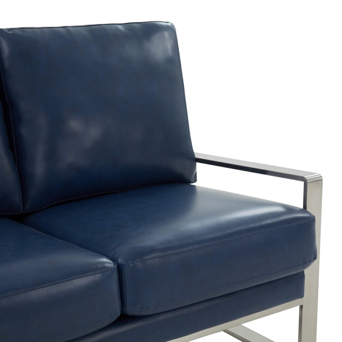 Jefferson Contemporary Velvet/Leather Loveseat with Stainless Steel Frame Leather Silver Grey Sofa Leisuremod
