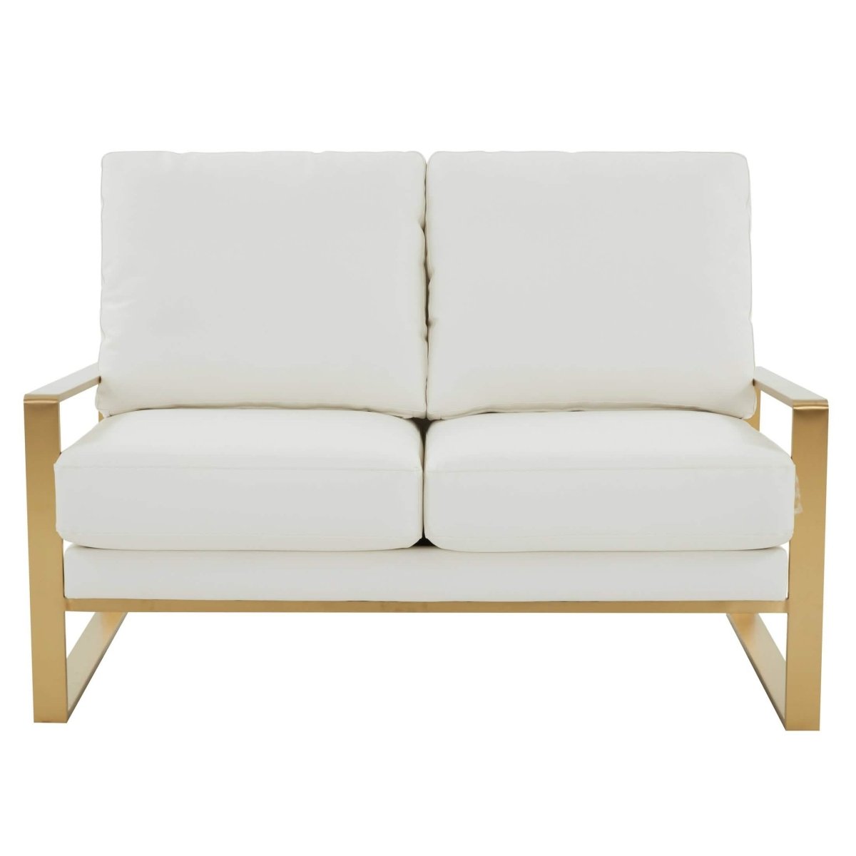 Jefferson Contemporary Velvet/Leather Loveseat with Stainless Steel Frame Leather Gold White Sofa Leisuremod