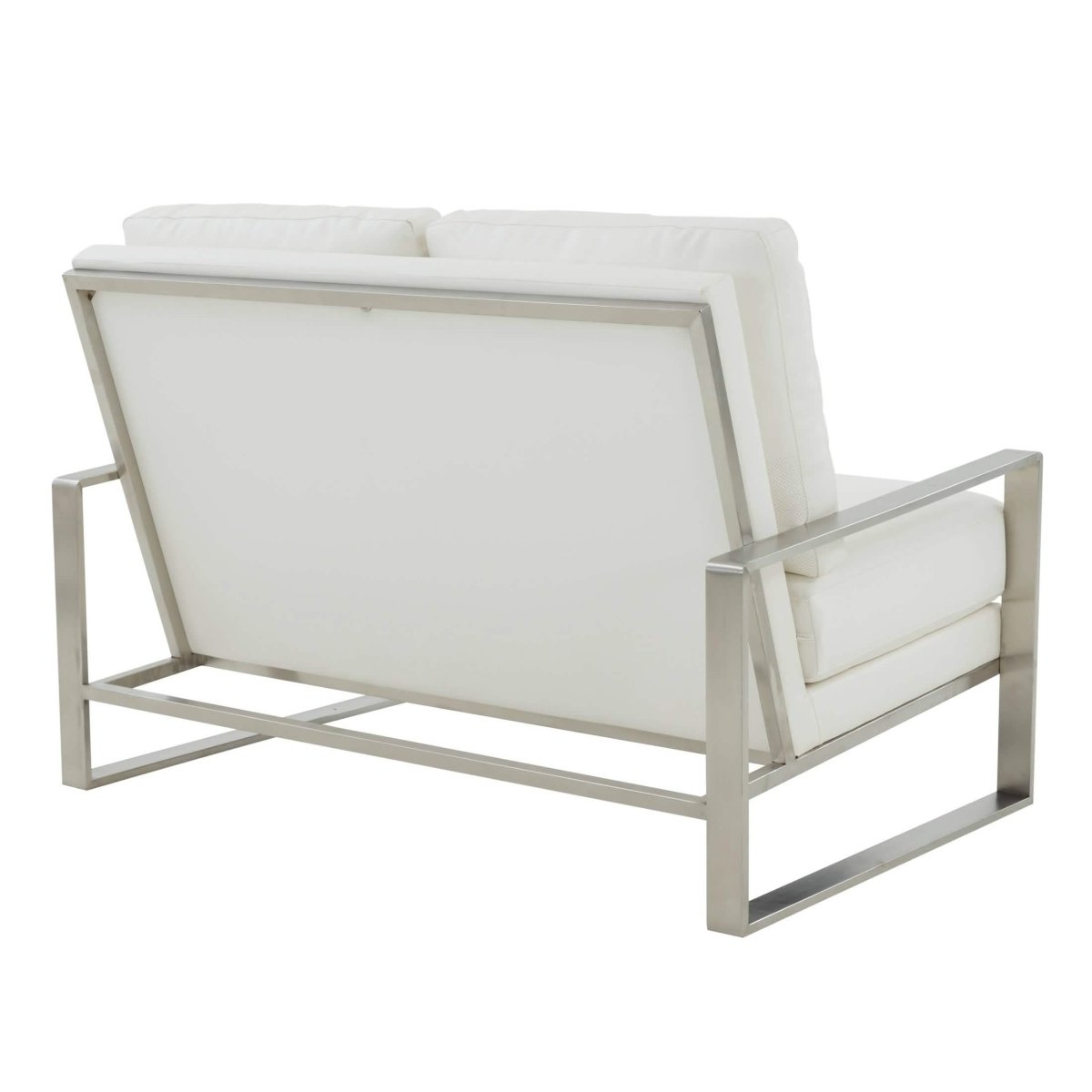 Jefferson Contemporary Velvet/Leather Loveseat with Stainless Steel Frame Leather Silver Navy Blue Sofa Leisuremod
