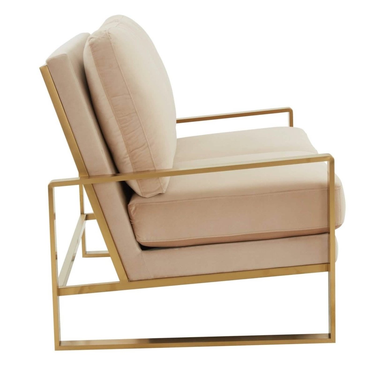 Jefferson Contemporary Velvet/Leather Loveseat with Stainless Steel Frame Velvet Gold Beige Sofa Leisuremod