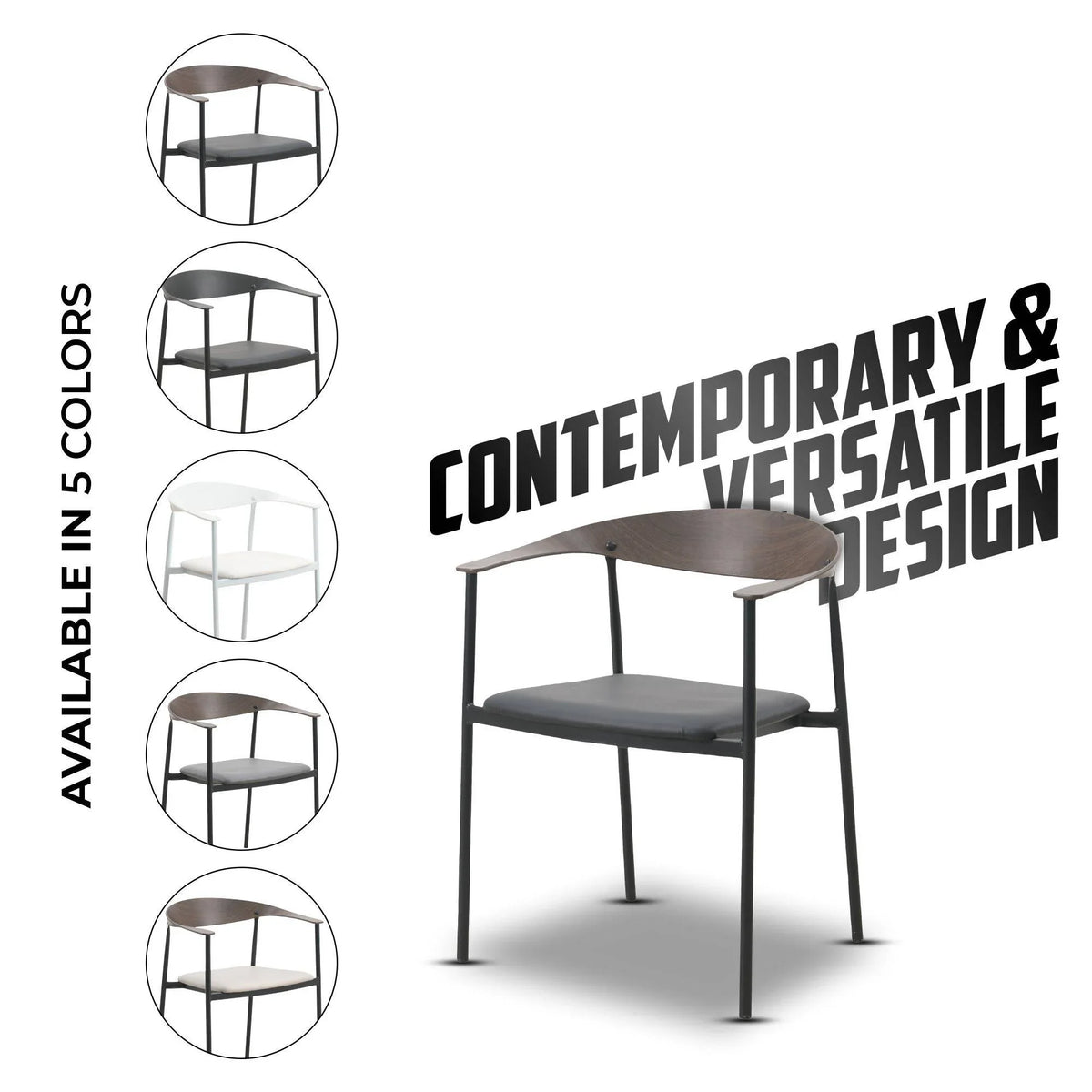 Kora Dining Chair Upholstered in Leather with Stainless Steel Frame and Legs - Elax Furniture