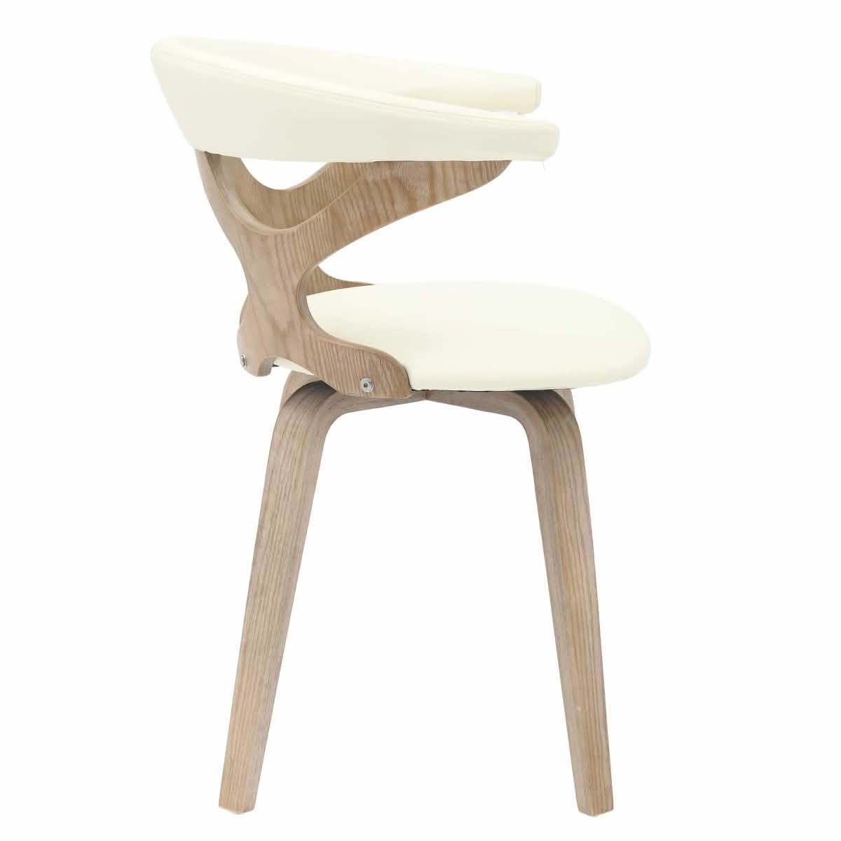 Klyne Modern Wooden Dining Chair Upholstered in Leather With Walnut Color Frame Washed Walnut White Dining Chair Leisuremod