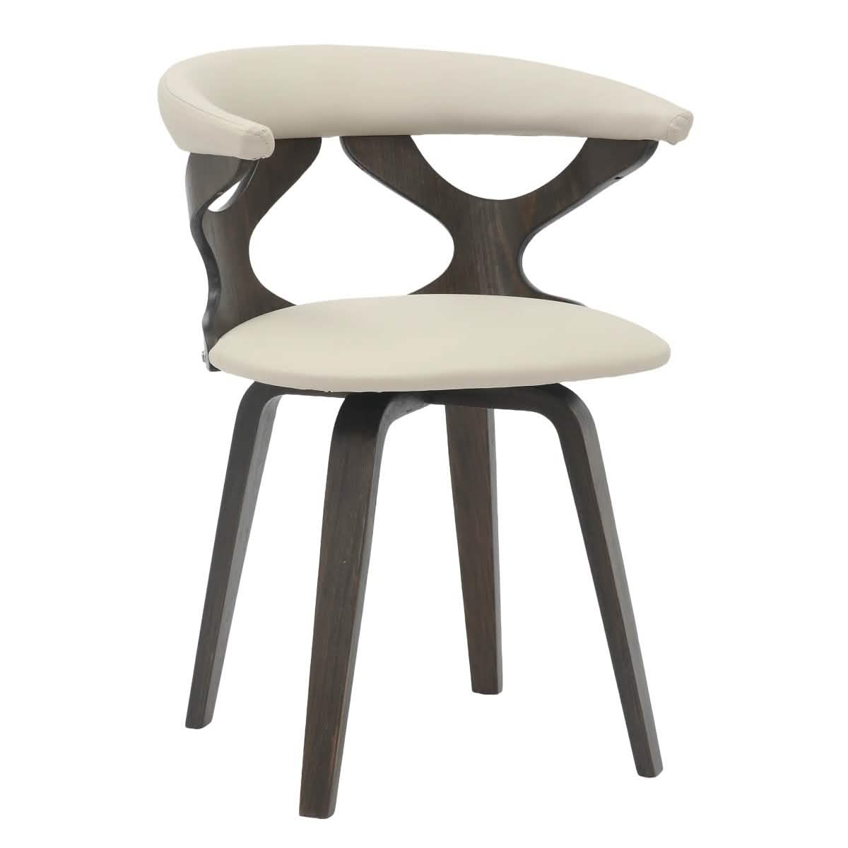 Klyne Modern Wooden Dining Chair Upholstered in Leather With Walnut Color Frame Dark Walnut Taupe Dining Chair Leisuremod