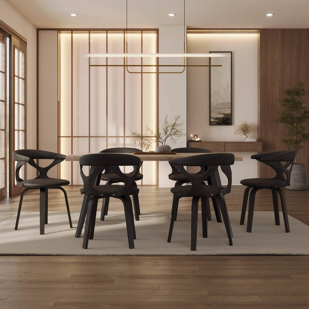 Klyne Modern Wooden Dining Chair Upholstered in Leather With Walnut Color Frame Dark Walnut Brown Dining Chair Leisuremod