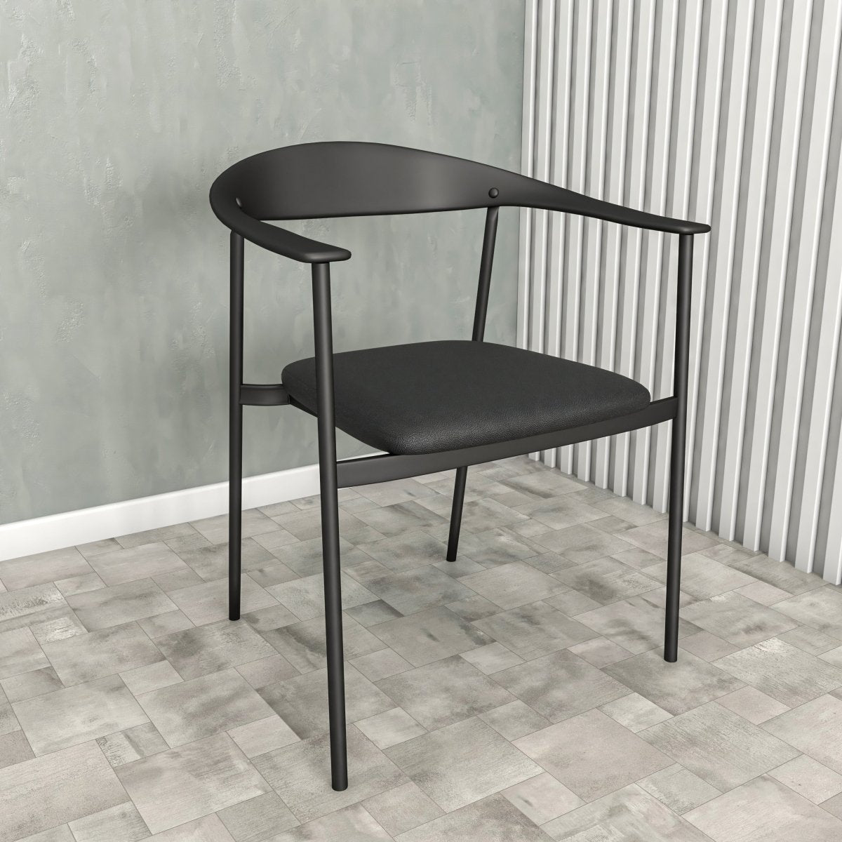 Kora Dining Chair Upholstered in Leather with Stainless Steel Frame and Legs Black Dining Chair Leisuremod