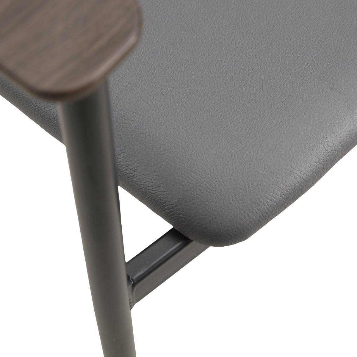 Kora Dining Chair Upholstered in Leather with Stainless Steel Frame and Legs Charcoal Dining Chair Leisuremod