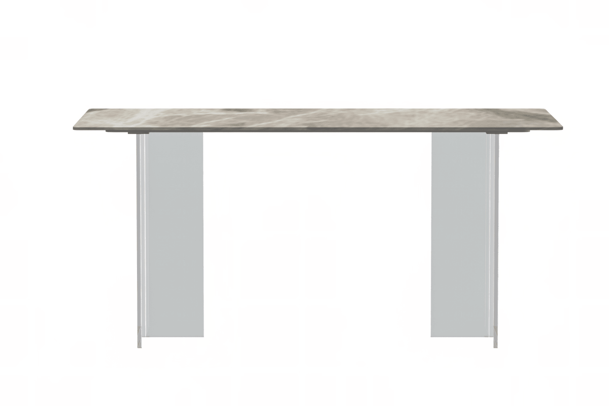 Kova Rectangular Dining Table with Sintered Stone/Glass Top and Acrylic Base Legs Sintered Stone Deep Grey Dining Table Leisuremod
