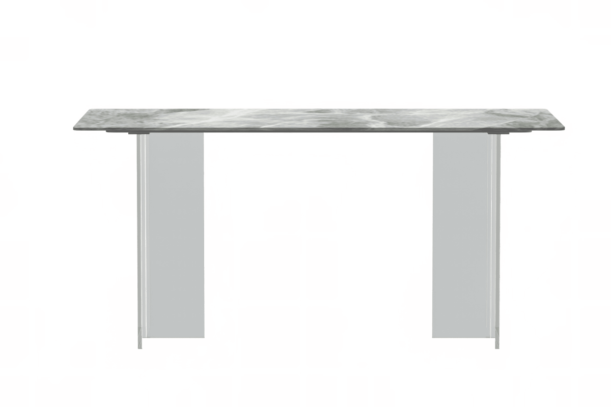 Kova Rectangular Dining Table with Sintered Stone/Glass Top and Acrylic Base Legs Sintered Stone Light Grey Dining Table Leisuremod