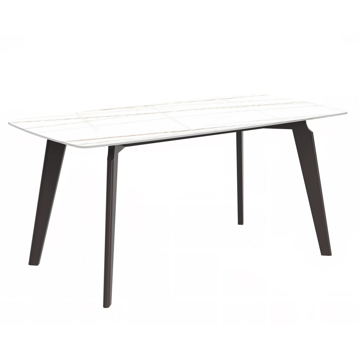 Krevor Modern Dining Table with Rectangular Stone/Glass Wide Tabletop with Black Steel Legs Sintered Stone White and Gold Dining Table Leisuremod
