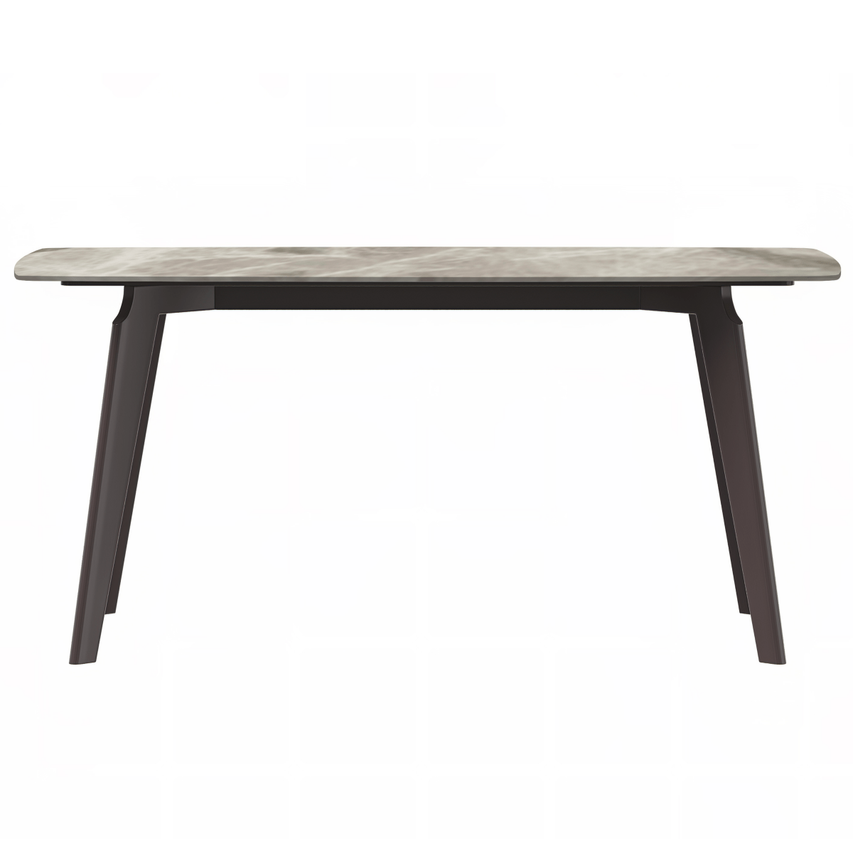 Krevor Modern Dining Table with Rectangular Stone/Glass Wide Tabletop with Black Steel Legs Sintered Stone White Grey Dining Table Leisuremod