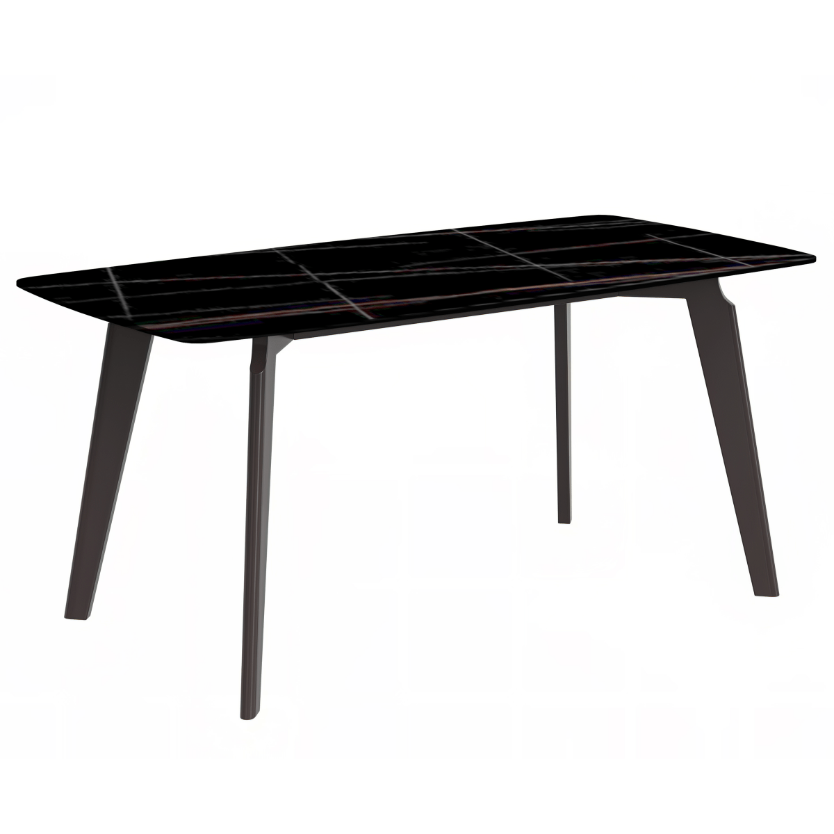 Krevor Modern Dining Table with Rectangular Stone/Glass Wide Tabletop with Black Steel Legs Sintered Stone Black and Gold Dining Table Leisuremod