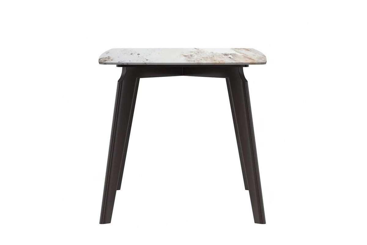 Krevor Modern Dining Table with Rectangular Stone/Glass Wide Tabletop with Black Steel Legs - Elax Furniture