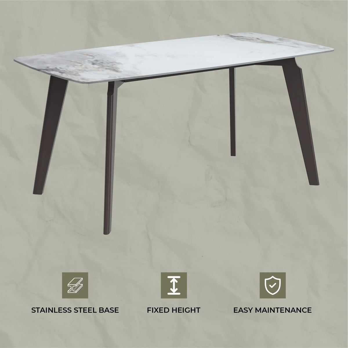 Krevor Modern Dining Table with Rectangular Stone/Glass Wide Tabletop with Black Steel Legs - Elax Furniture