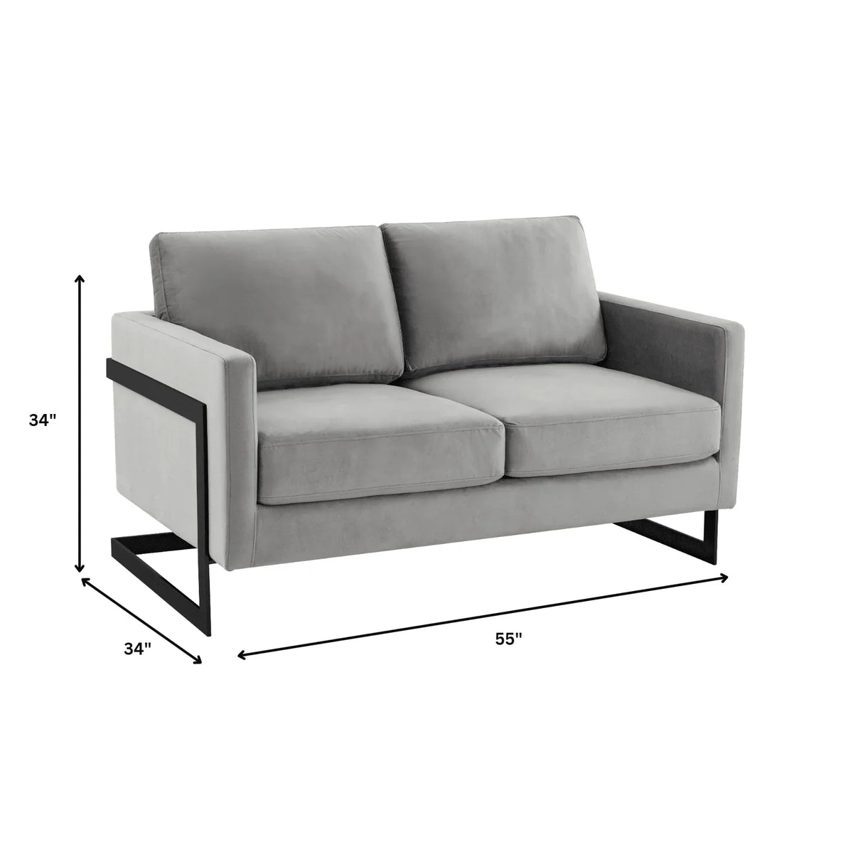 Lincoln Velvet Loveseat Sofa with Black Stainless Steel Frame - Elax Furniture