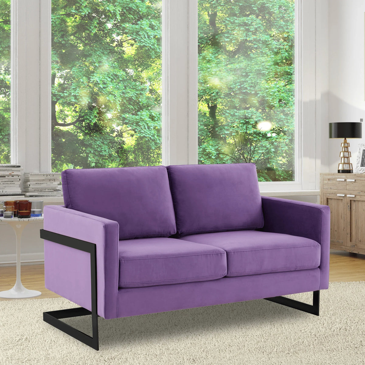 Lincoln Velvet Loveseat Sofa with Black Stainless Steel Frame - Elax Furniture