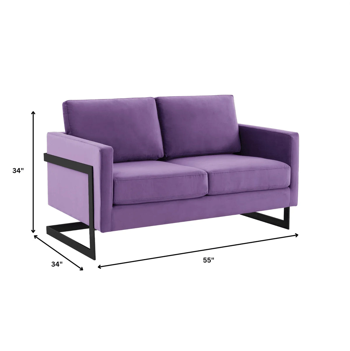 Lincoln Velvet Loveseat Sofa with Black Stainless Steel Frame - Elax Furniture