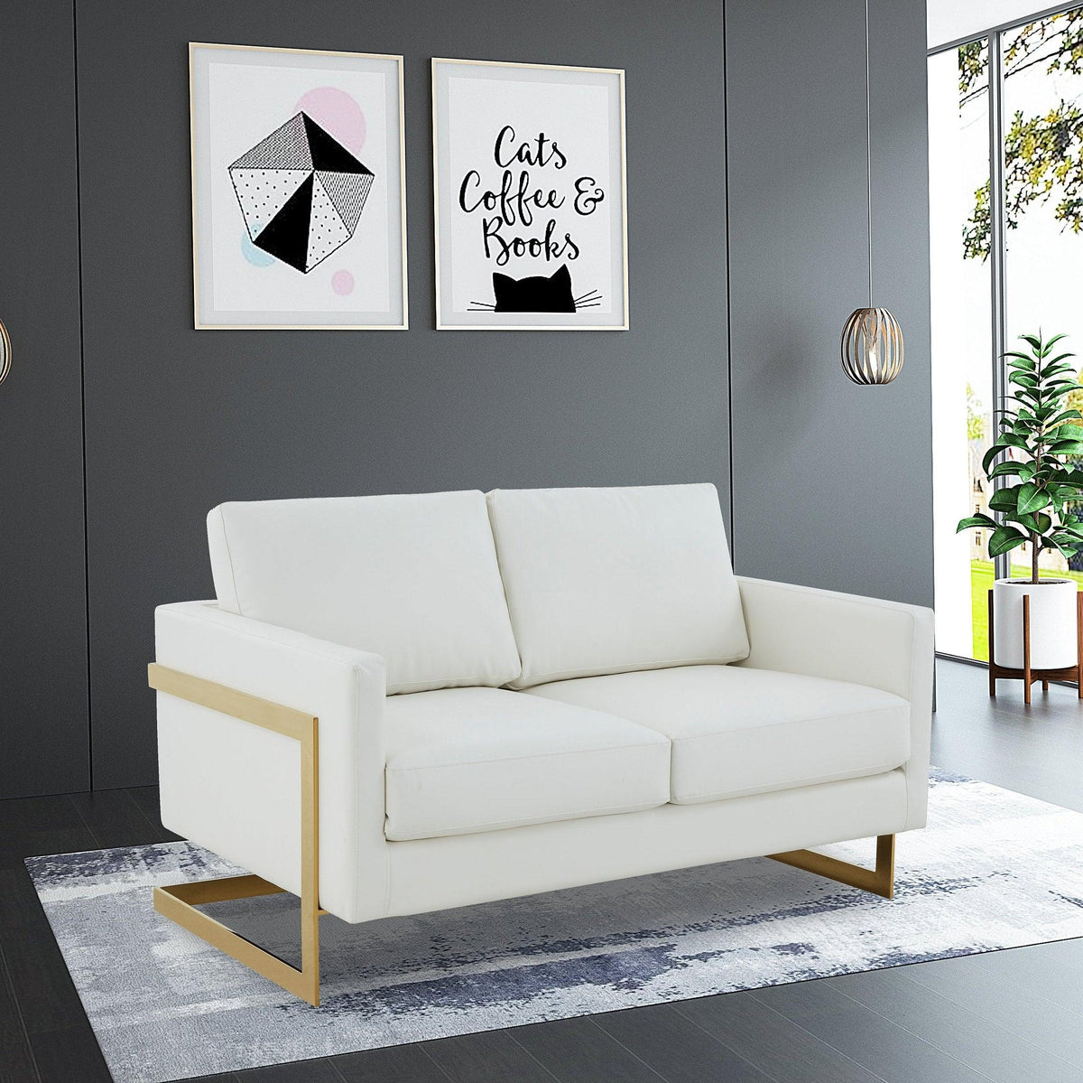 Lincoln Upholstered Velvet/Leather Loveseat With Gold Frame - Elax Furniture