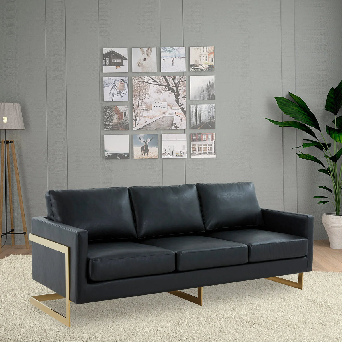 Lincoln 3-Seater Velvet/Leather Full Size Sofa in Stainless Steel - Elax Furniture