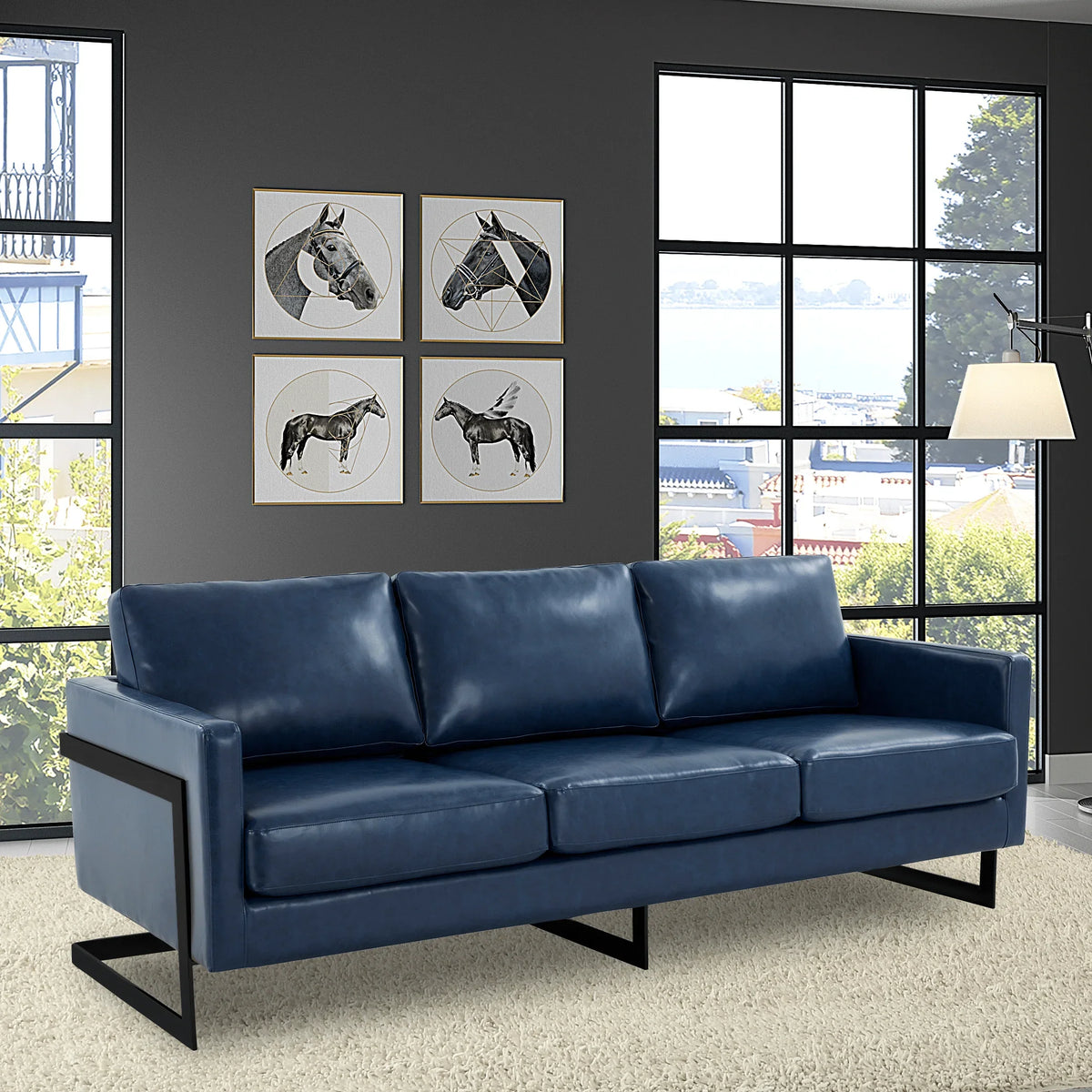 Lincoln 3-Seater Sofa Upholstered in Leather with Black Stainless Steel Frame - Elax Furniture