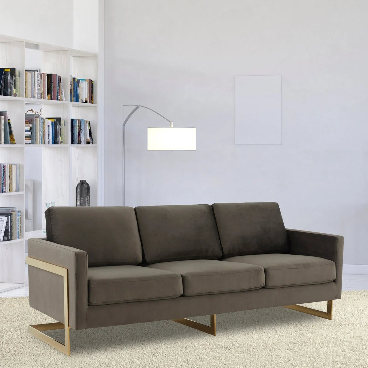 Lincoln 3-Seater Velvet/Leather Full Size Sofa in Stainless Steel - Elax Furniture