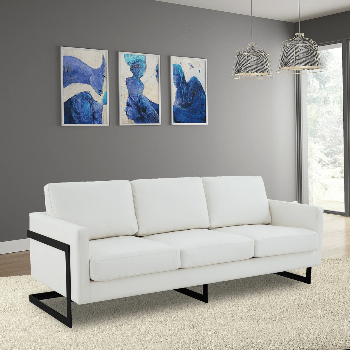 Lincoln 3-Seater Sofa Upholstered in Leather with Black Stainless Steel Frame - Elax Furniture