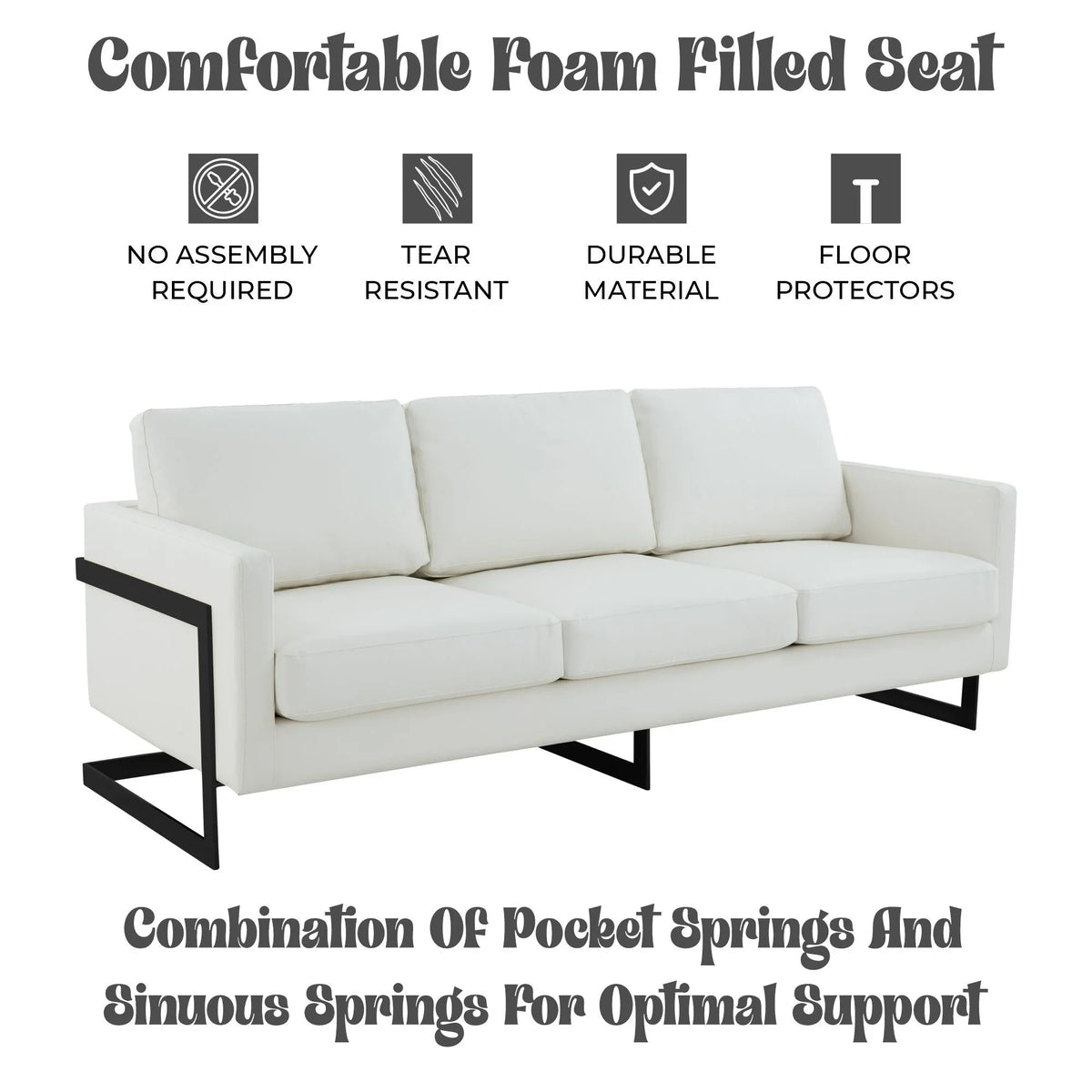 Lincoln 3-Seater Sofa Upholstered in Leather with Black Stainless Steel Frame - Elax Furniture