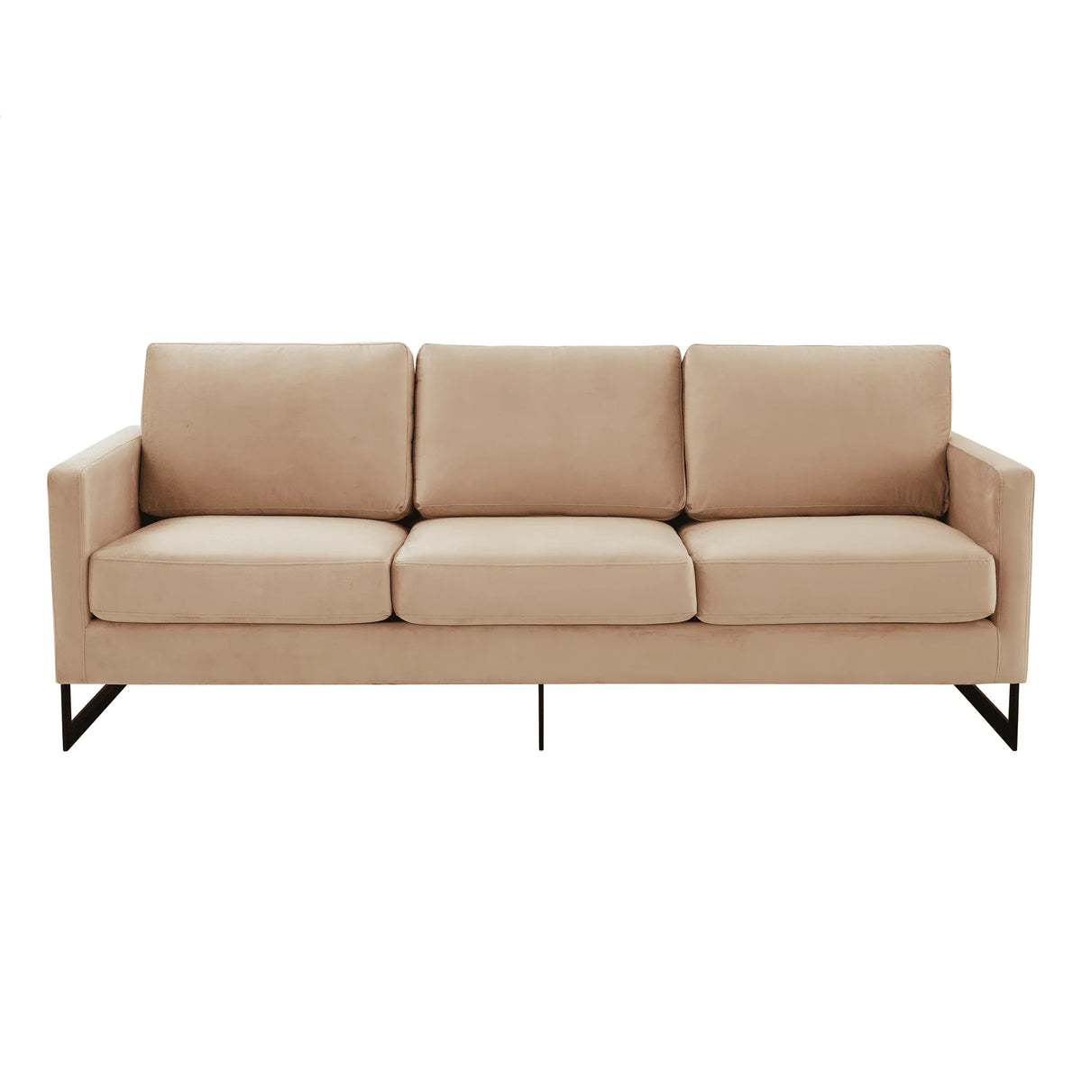 Lincoln 3-Seater Upholstered Velvet Sofa with Black Stainless-Steel Base - Elax Furniture