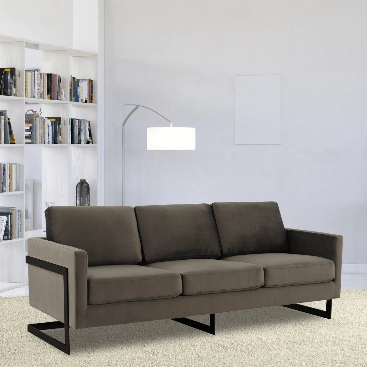 Lincoln 3-Seater Upholstered Velvet Sofa with Black Stainless-Steel Base - Elax Furniture