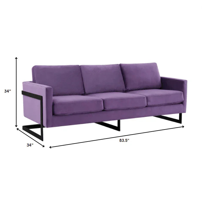 Lincoln 3-Seater Upholstered Velvet Sofa with Black Stainless-Steel Base - Elax Furniture