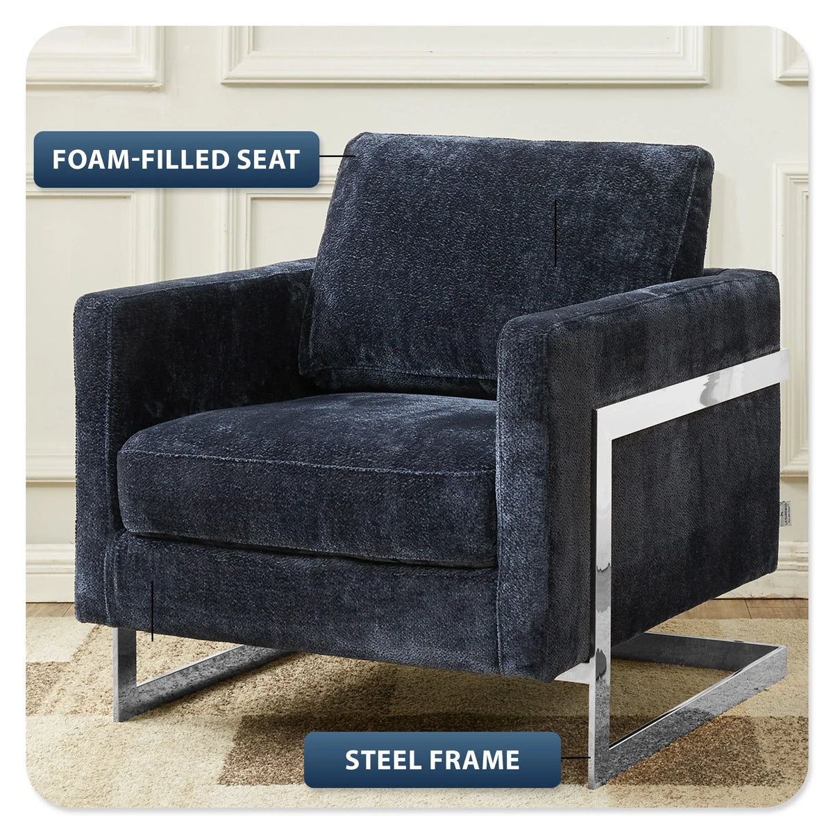 Lincoln Accent Chair Upholstered in Boucle with Black Stainless-Steel Frame - Elax Furniture