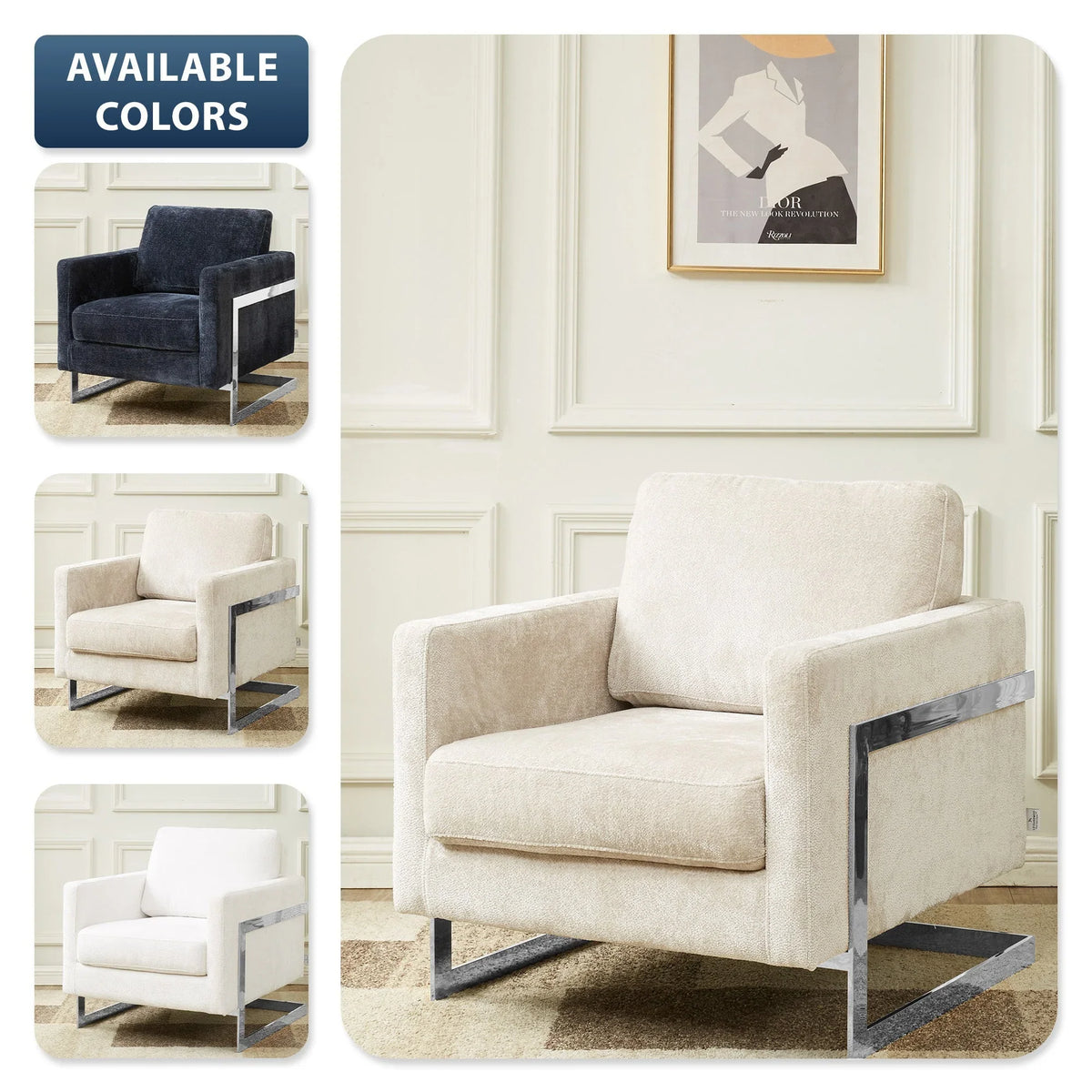 Lincoln Accent Chair Upholstered in Boucle with Black Stainless-Steel Frame - Elax Furniture
