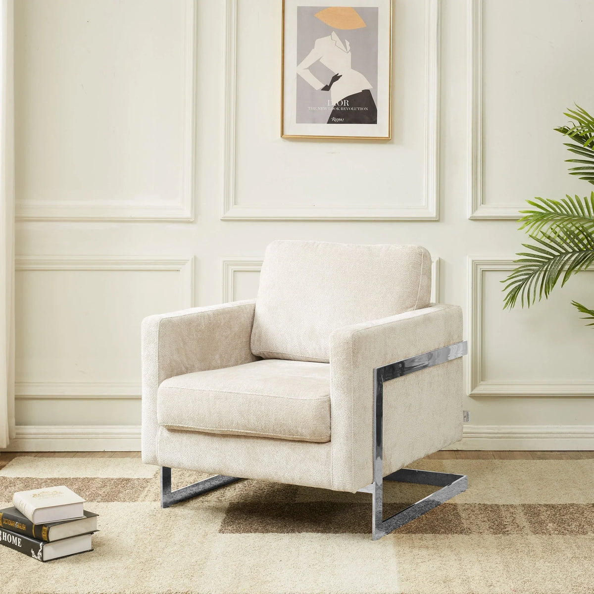 Lincoln Accent Chair Upholstered in Boucle with Black Stainless-Steel Frame - Elax Furniture
