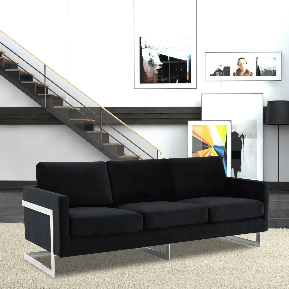 Lincoln 3-Seater Sofa Upholstered in Velvet Fabric with Chrome Stainless Steel Frame - Elax Furniture