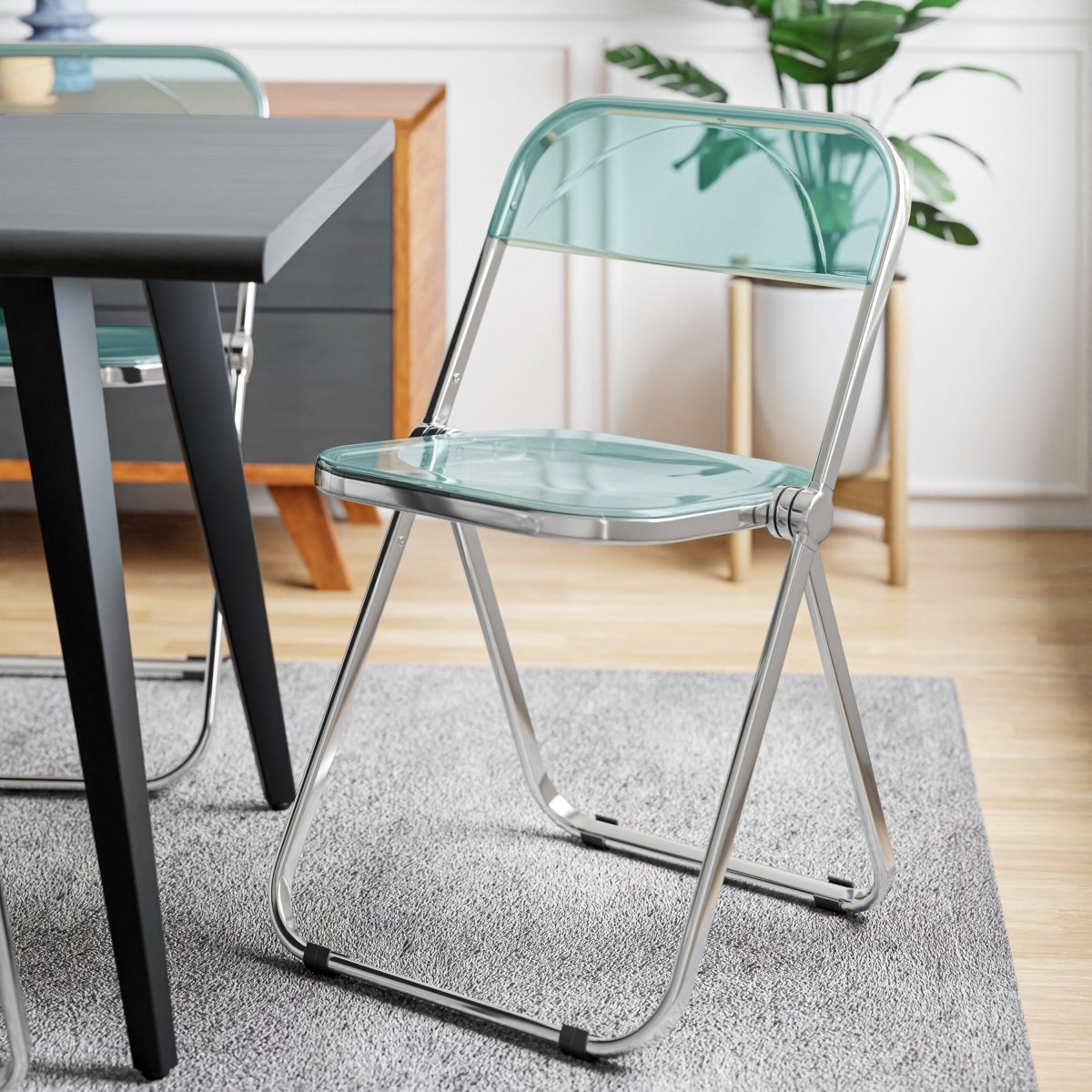 Lawrence Acrylic Folding Chair With Metal Frame Chrome Jade Green Folding Chair Leisuremod