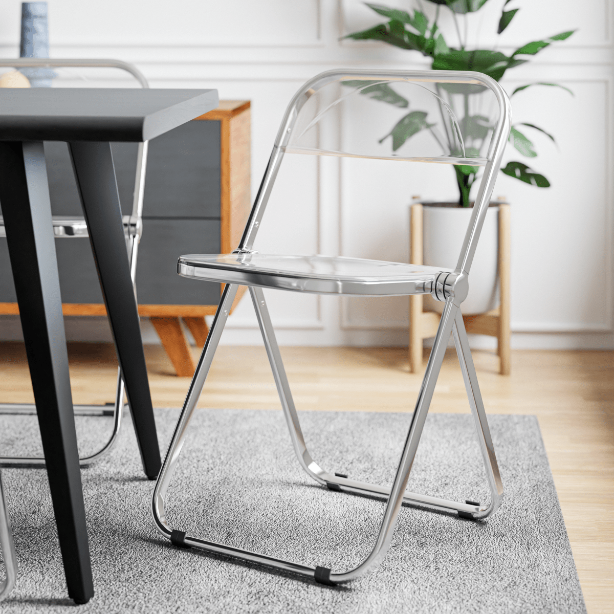 Lawrence Acrylic Folding Chair With Metal Frame Chrome Clear Folding Chair Leisuremod