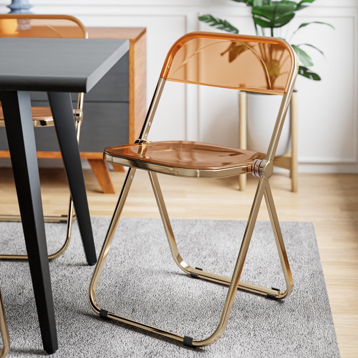 Lawrence Acrylic Folding Chair With Metal Frame Gold Tangerine Folding Chair Leisuremod