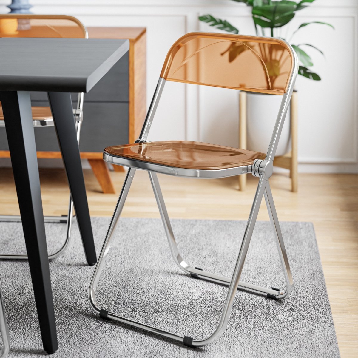 Lawrence Acrylic Folding Chair With Metal Frame Chrome Tangerine Folding Chair Leisuremod